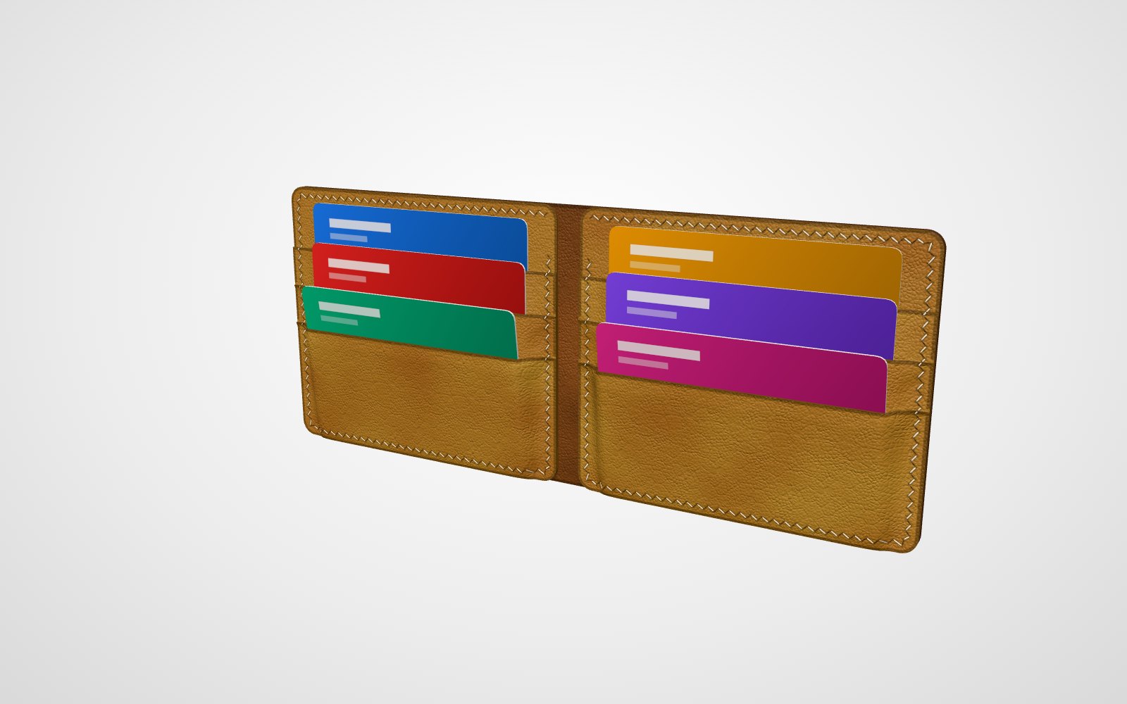 Leather bifold wallet pattern, the wallet shown in 3D