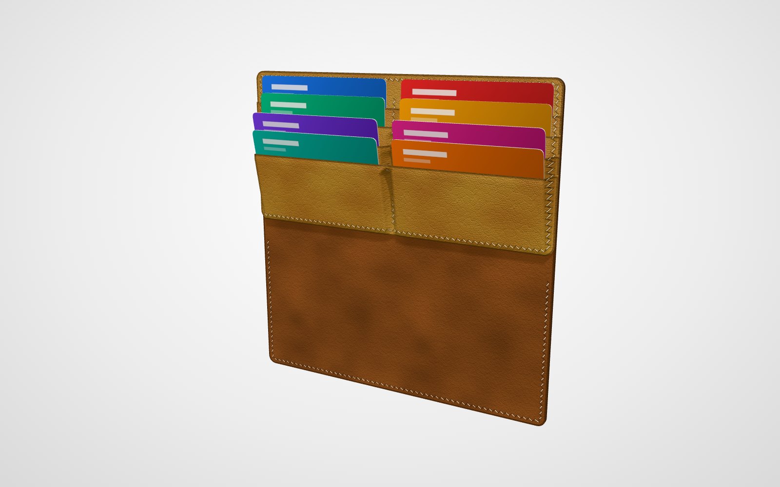 Leather long wallet pattern, the wallet shown in 3D